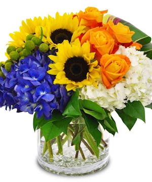 Beautiful flowers in a cylindrical vase